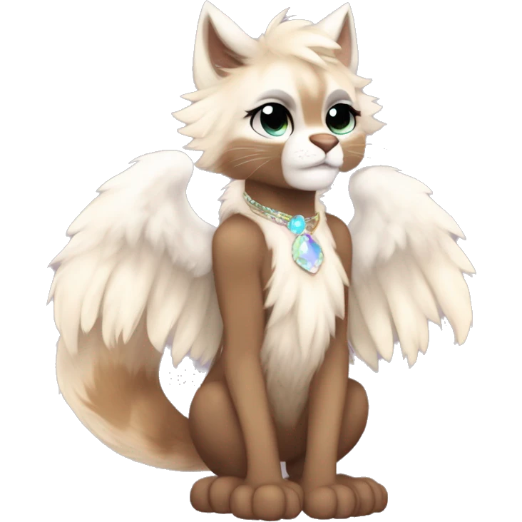 Furry, sparkle, iridescent, colorful, pastel, edgy, cool, fantasy beautiful, brown, beige, white, divine, godly, angelic, animal, anthro, full body, fursona, feline emoji