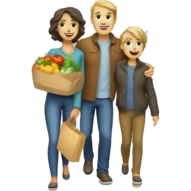 Caucasian family shopping in a market emoji