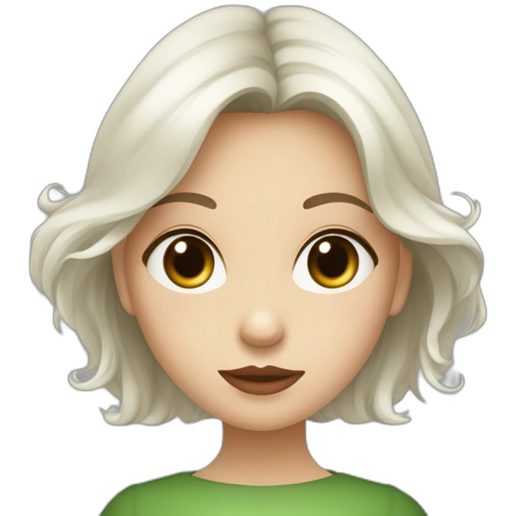 Fille blanche sombre brune belle nez rond bouche en cœur yeux marron vert en amande emoji