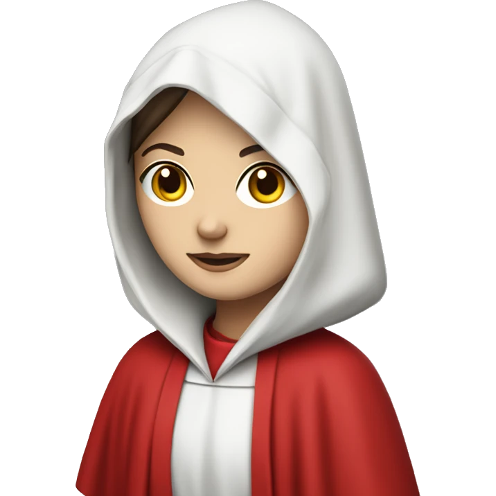 only one brunette caucasian handmaid in a completely red robe with red hood  emoji