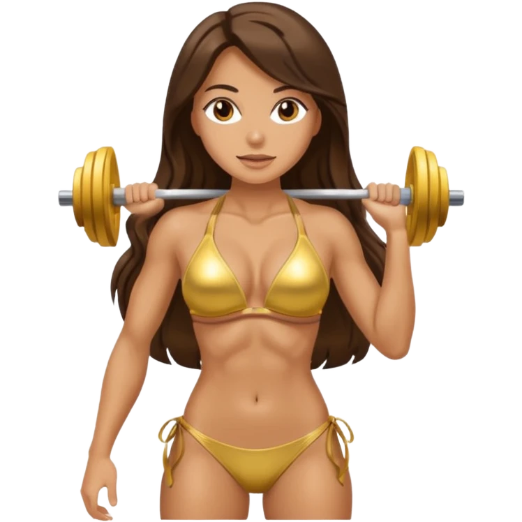 Brunette long hair with gym body in bikini gold emoji
