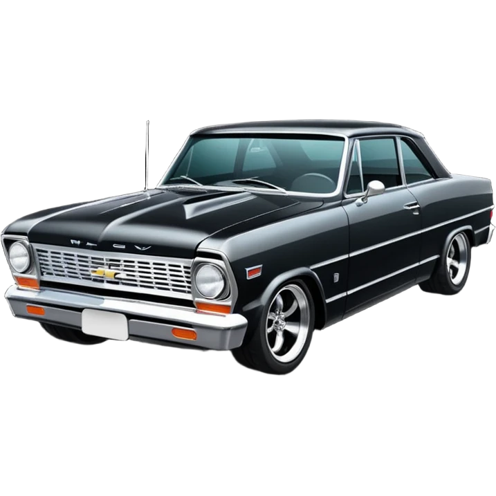 futuristic midnight stealthy black metallic 1965 Chevy Nova SS street rat rod  retro modded emoji