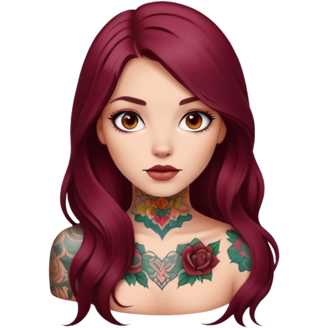 Beautiful tattooed long burgundy haired girl  emoji
