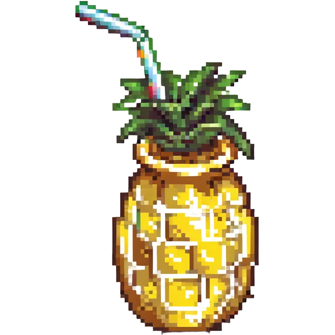 pina colada drink with pineapple wedge and straw, pixel art style emoji