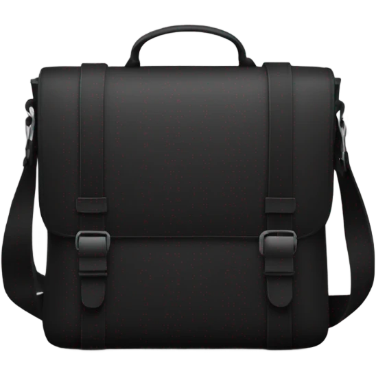 Black men’s messenger bag emoji, minimalist style, simple rectangular shape, adjustable strap, no details or logos, transparent background. emoji