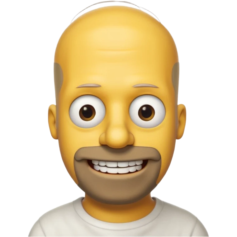 Homer Simpson, yellow skin, bald + 2 hairs left, short side hair, beard shadow, overbite, big black eyes emoji