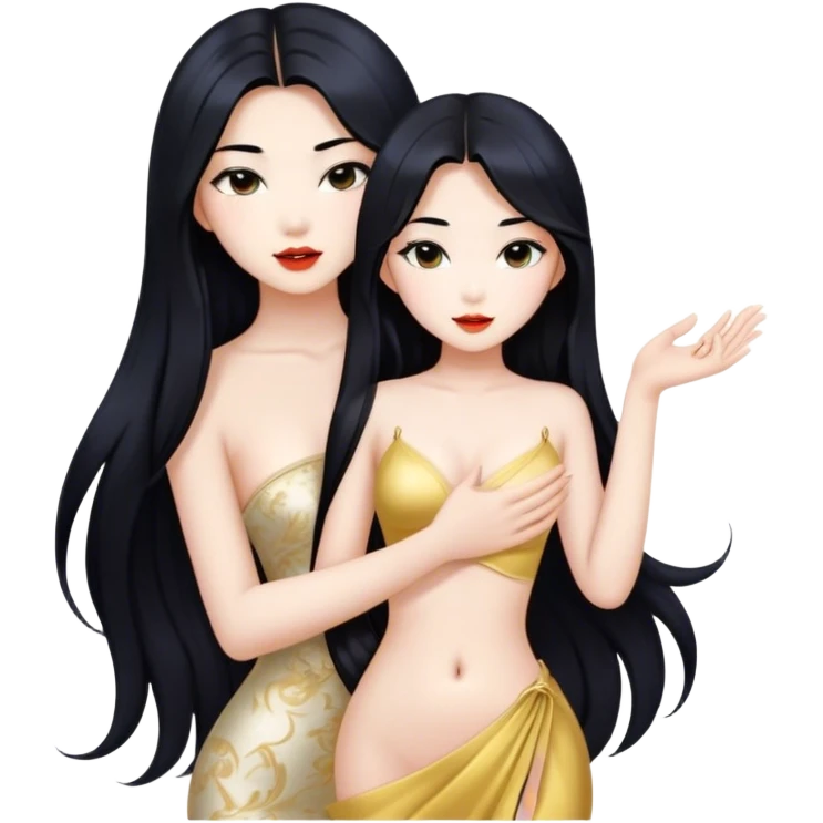 gorgeous Asian girl with long black hair, white skin, and a beautiful body  . Glamorous body  emoji