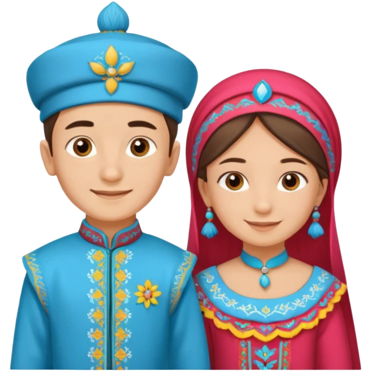 Crimean Tatar boy and girl in colorful national costumes, standing together emoji