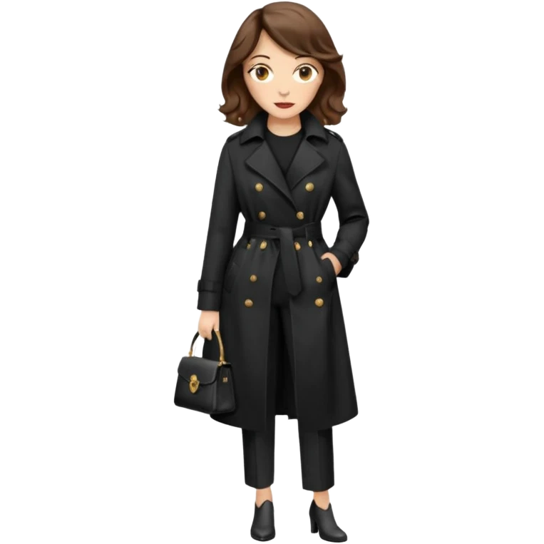 Dalgalı saçlı, hafif perçemli; kehribar gözlü, küçük kalkık burunlu ve dolgun dudaklı. Oval yüzlü, çıkık elmacık kemikli. Omuzları geniş, beli ince, kalçası dolgun. Old money tarzında, siyah trençkot ve kumaş pantolon seven, dikkat çekici bir kadın. emoji