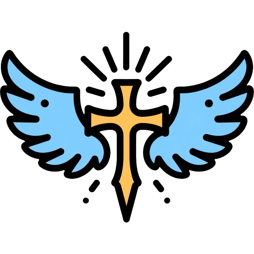 saint emblem with light blue wings, divine, holy emoji