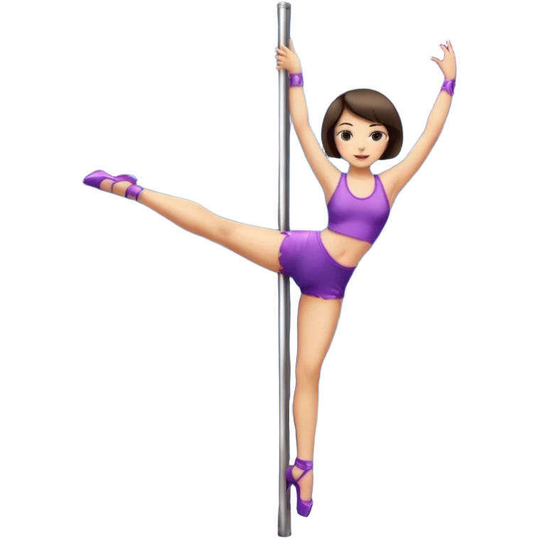 brunette with short hair (bob) and light skin pole dancing , two legs and two arms emoji