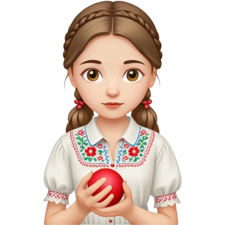 A young Ukrainian girl in a white embroidered shirt holds a ball of thread in her hand emoji