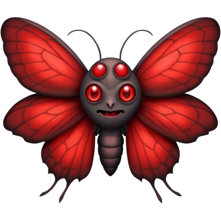 Create a scary emoji of the mothman with bright red eyes and as depicted in the legend. Make it less bird like and more Moth / Human hybrid emoji