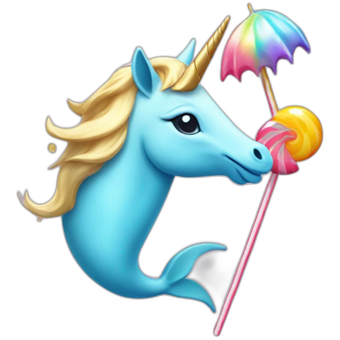 Unicorn with a lollypop and a dolphin hat emoji