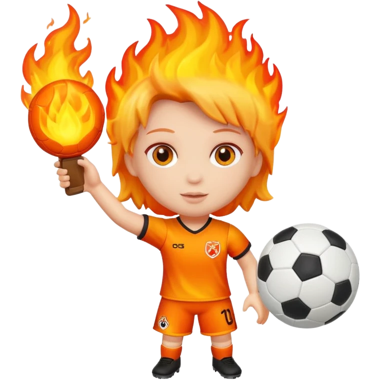 Boneca segurando uma Bola de futebol que está em chamas emoji