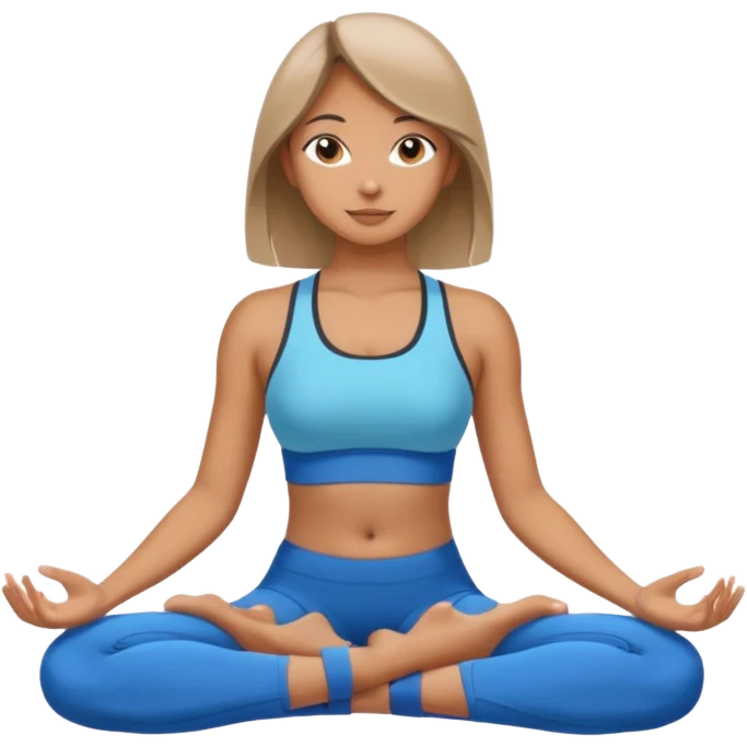 The same girl is sitting in a lotus position, with shoulder-length hair and sportswear. emoji