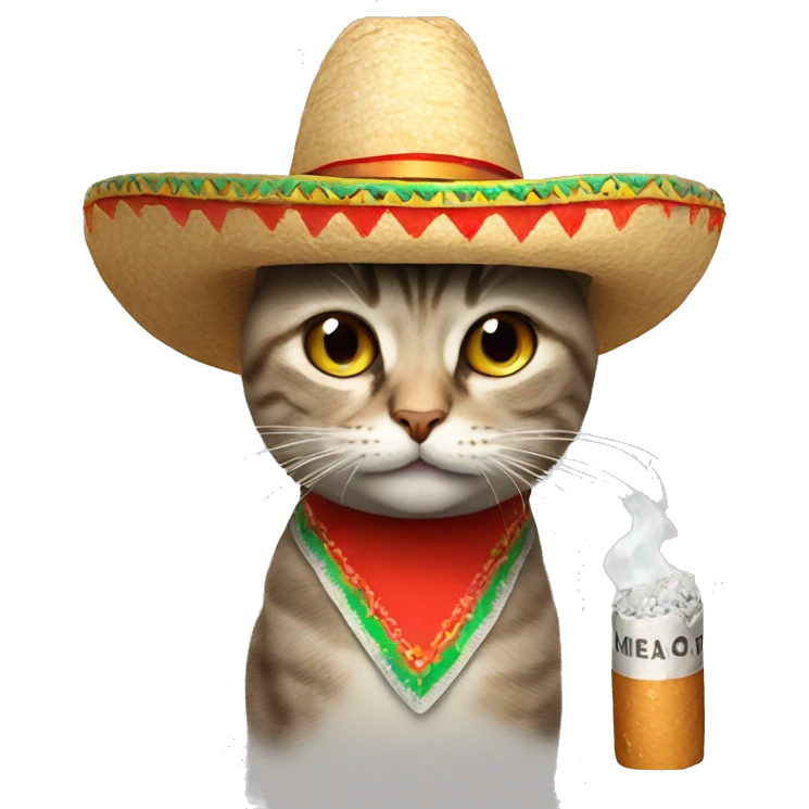 Cat with mexican hat and cigarette emoji