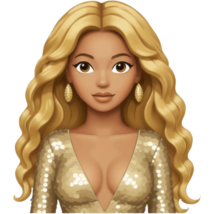 Beyonce Silhouette with long golden blonde hair, ivory sequin outfit  emoji