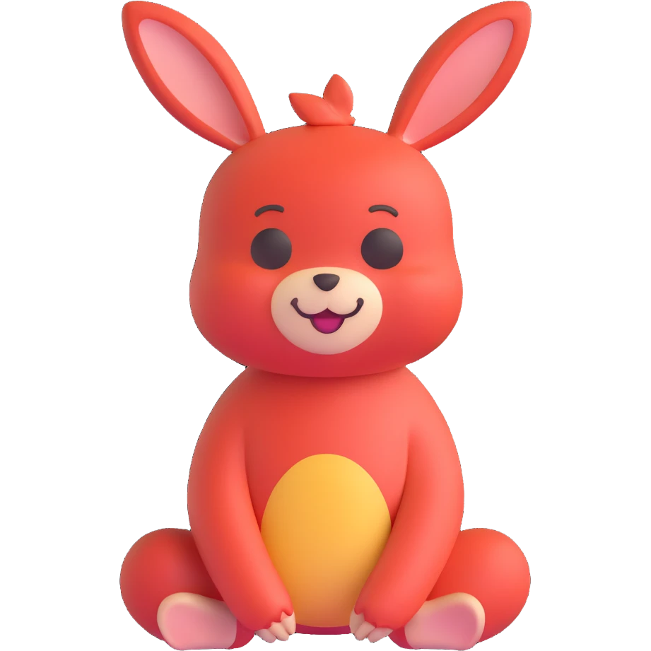 Labubu character, sitting, smiling, simple background emoji