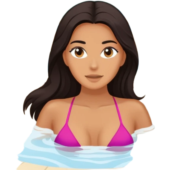 Woman with long dark hair in outdoor jacuzzi spa zoomed out emoji