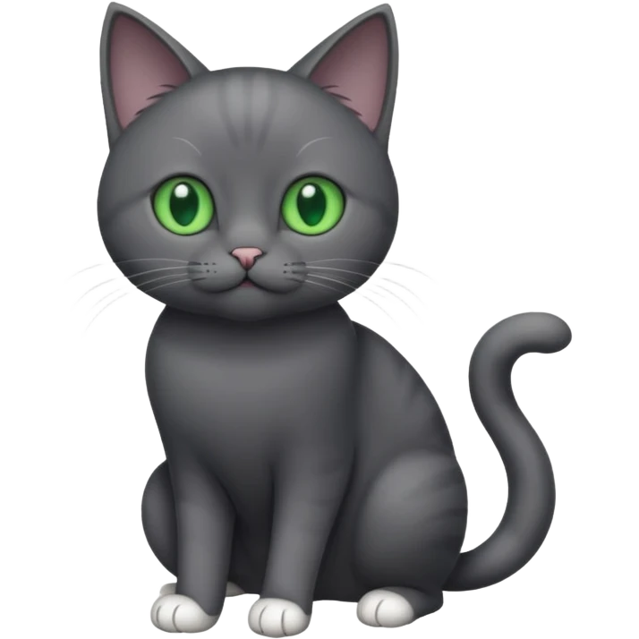 full body gorgeous solid dark grey cat with green eyes, white paws and white whiskers playing emoji