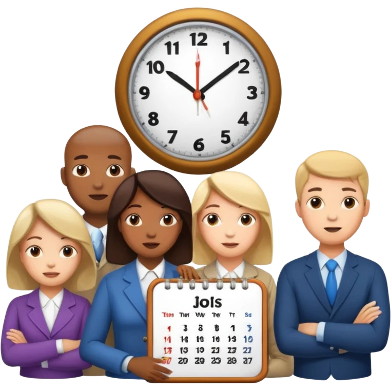 group of peoples next to calendar and clock emoji