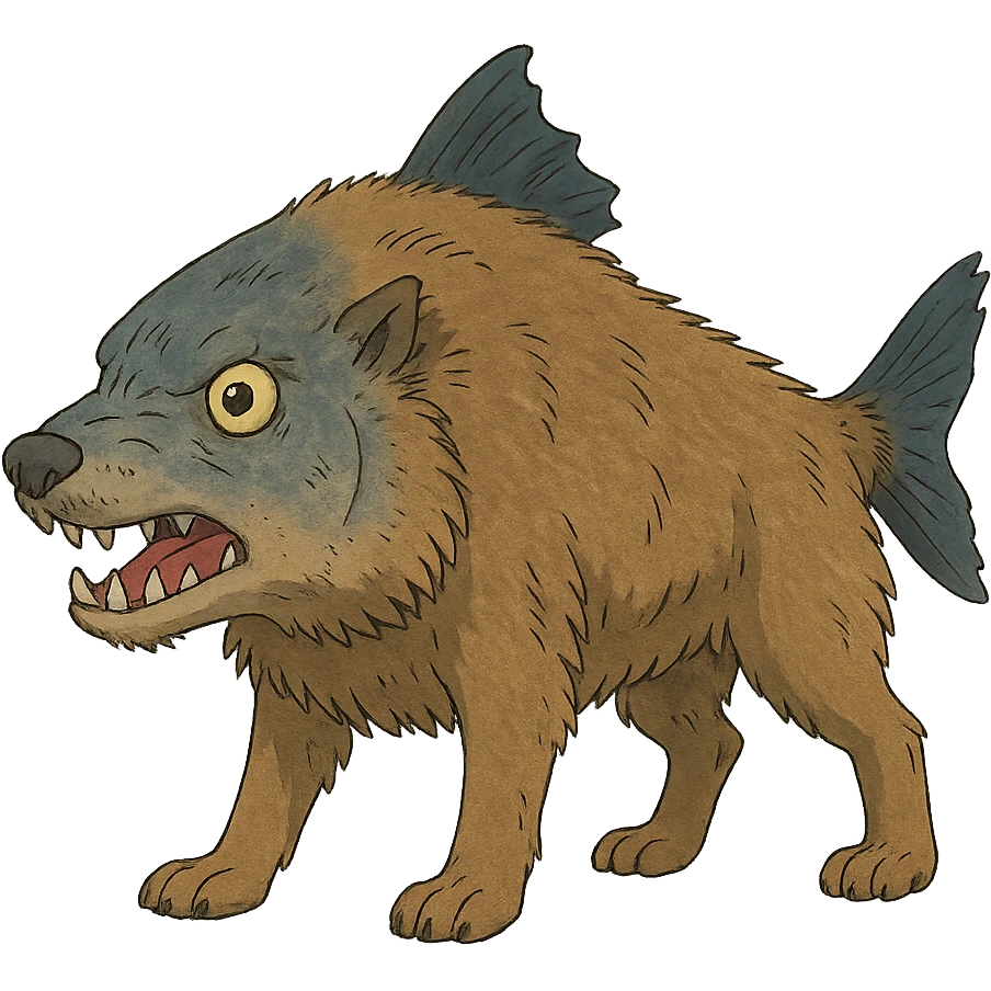 piranha with fur and wolf-like snout, standing on four legs emoji