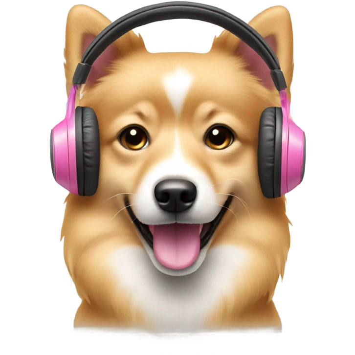 a face of a spitz dog with a pink headphones emoji