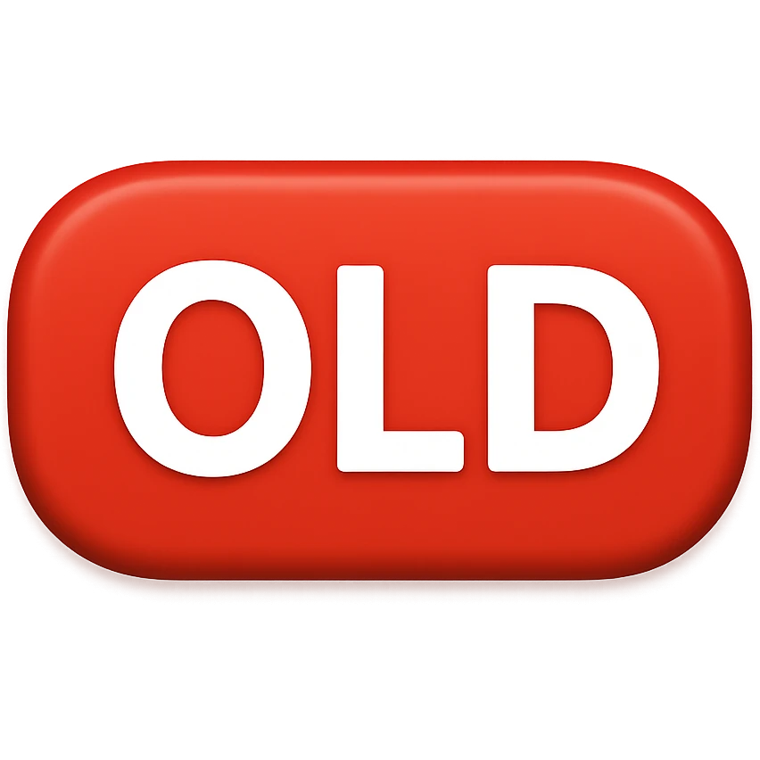 button with the word 'Old', bold white text on red rounded rectangle, matching iOS emoji 'NEW' button style, emoji style emoji
