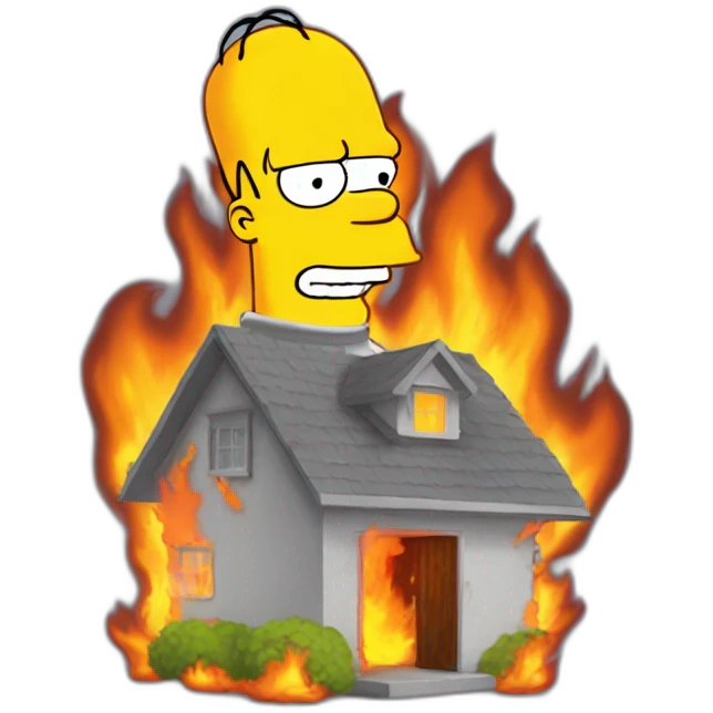 Homer Simpson with orange fluffy hair in a burning house emoji