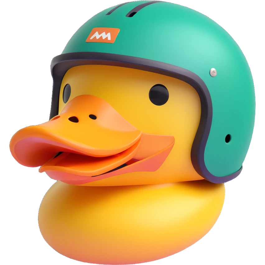 duck head wearing a downhill helmet, clear view of the helmet and duck's face, fun and bold emoji
