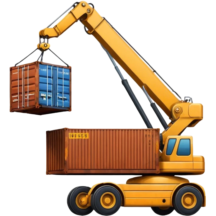 Container being lifted by a large machine, import. emoji