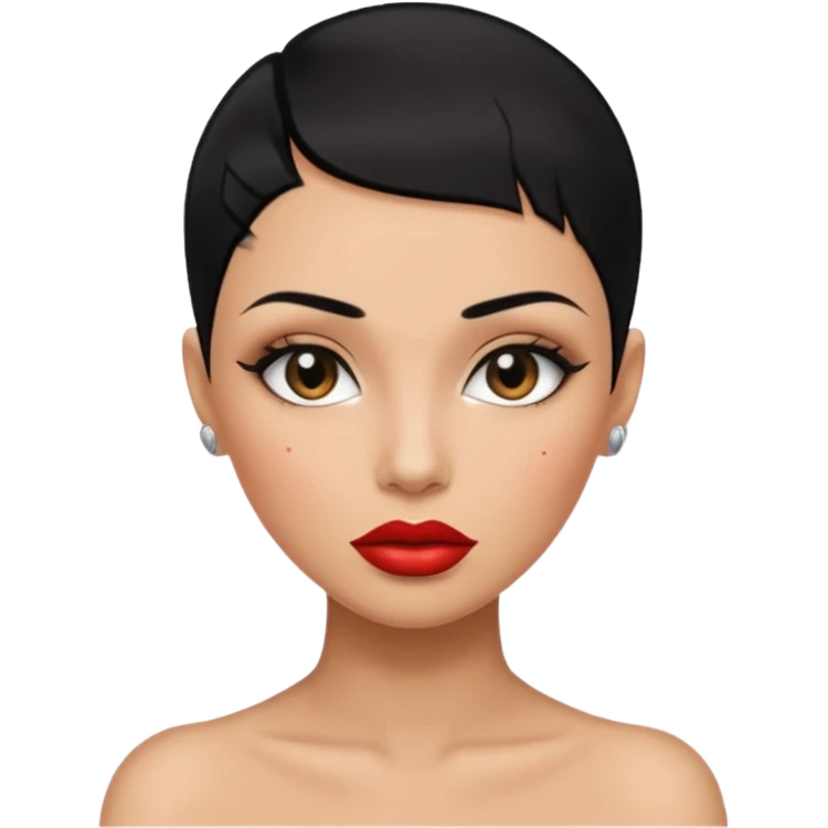 woman half shaved head  cut textured black hair shiny glossy lips emoji