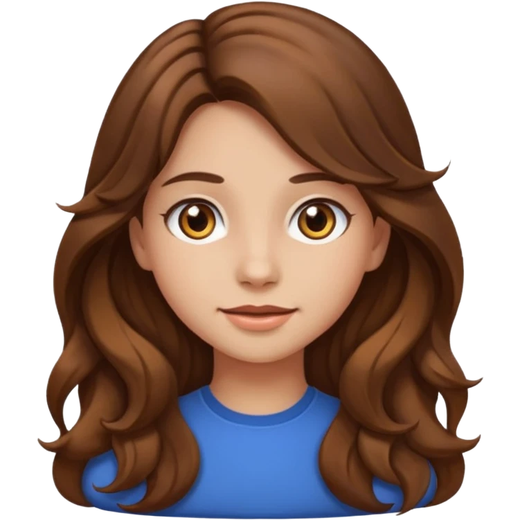 EMOJI IOS SOLO CARA NIÑA PELO LARGO, ONFULADO, MARRON, Y OJOS MARRONES emoji