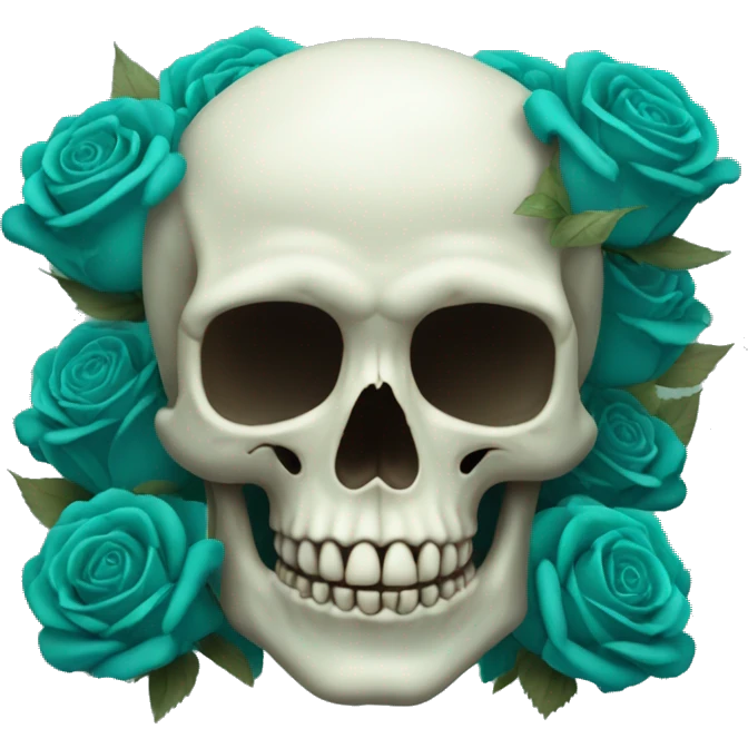 Skull with several teal roses on top of head emoji