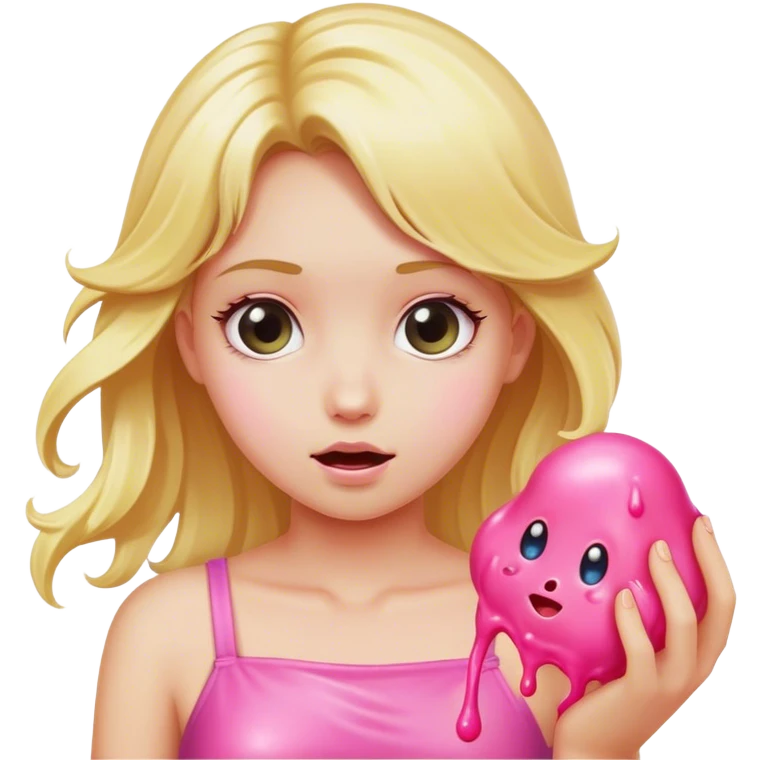 Blonde girl playing with pink slime emoji