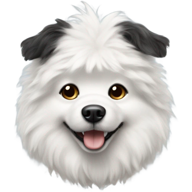 White fluffy dog with black spots and ears that’s sit up  emoji
