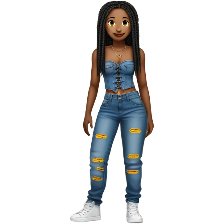 Black girl with box braids posing full body jeans corset top emoji