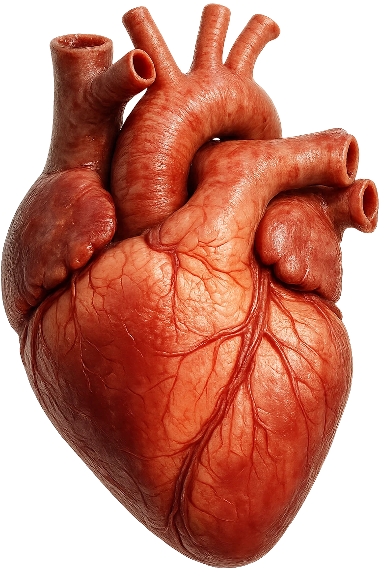 CUORE anatomico umano, iperrealistico 4k, isolato su sfondo bianco emoji