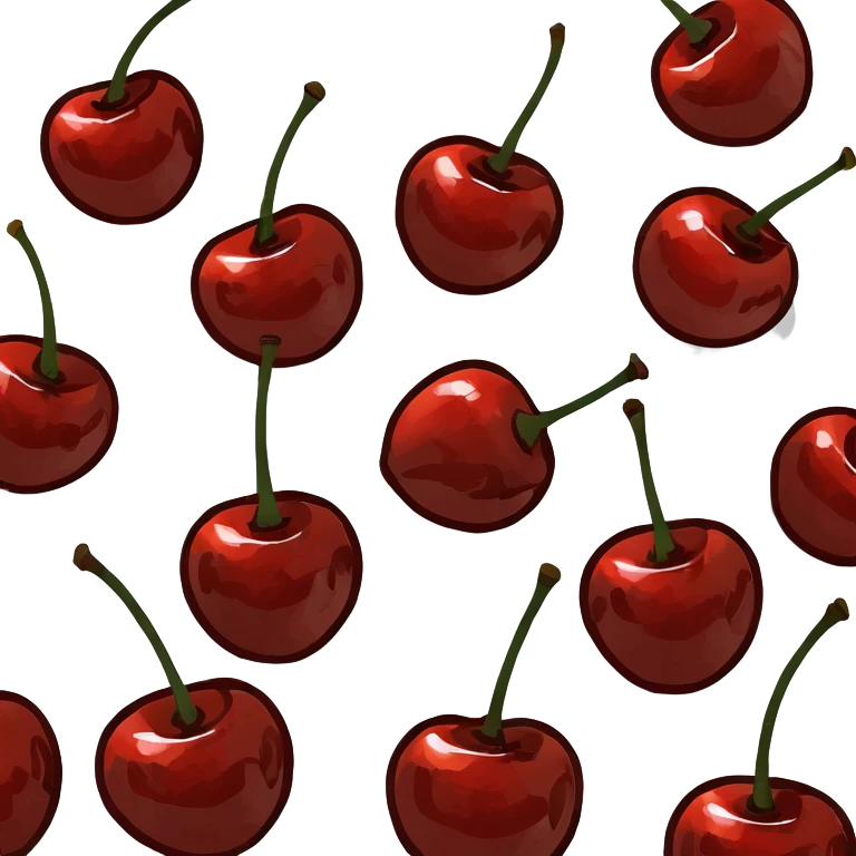3D style pair of glossy red cherries with green stem emoji