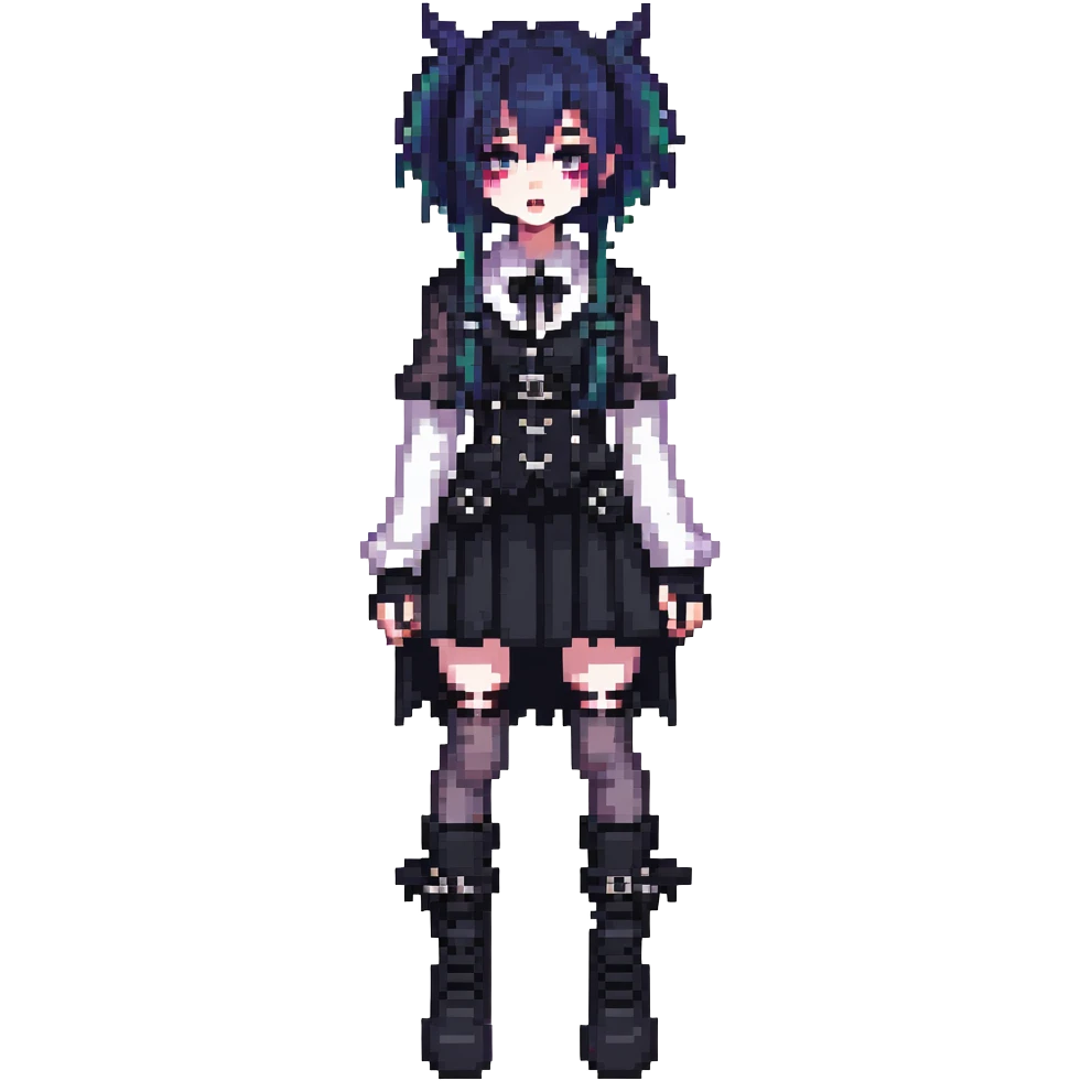 gothic femboy with dark makeup and platform boots emoji