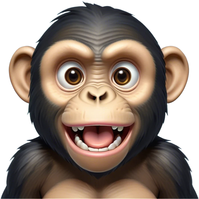 Cinematic Comical Chimpanzee Portrait Emoji, Head tilted dramatically with an exaggeratedly shocked expression, featuring a dynamic face with wide, comically expressive eyes full of humorous disbelief, Simplified yet hilariously expressive features, highly detailed, glowing with a slightly sassy glow, high shine, dramatic yet playful, stylized with an air of quirky primate attitude, soft glowing outline, capturing the essence of a meme-worthy chimpanzee that appears ready to side-eye its way into viral fame! emoji