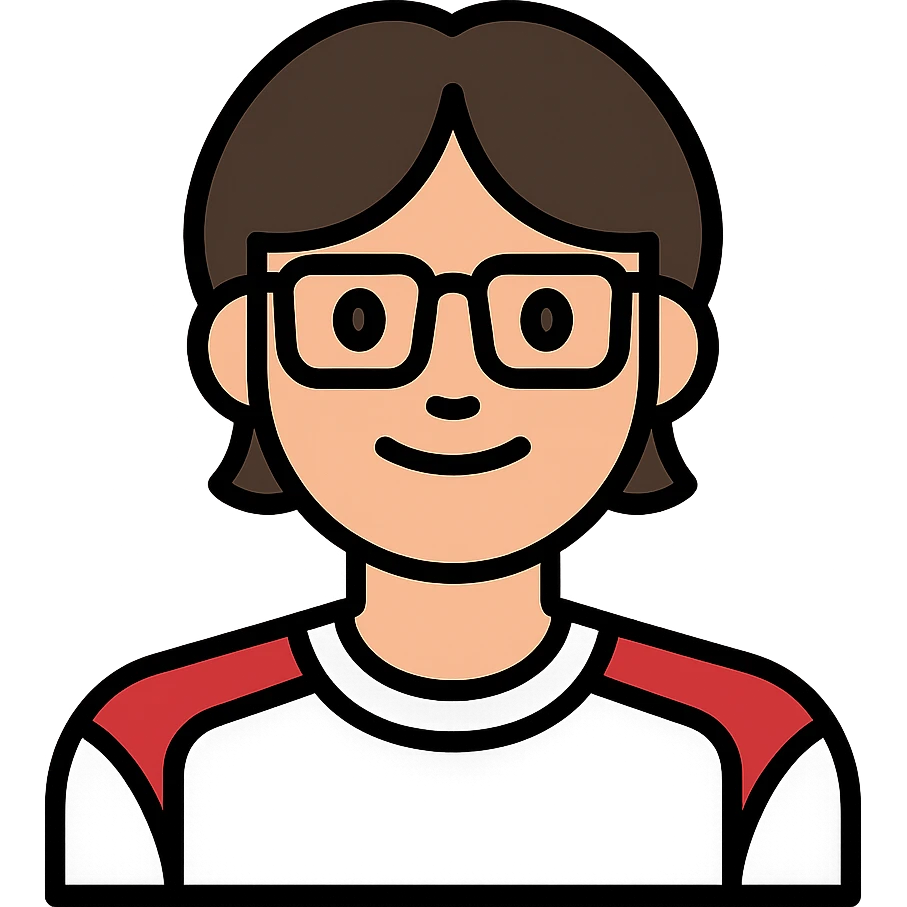 Dark-haired guy with hair to his earlobes, square black glasses, brown eyes emoji