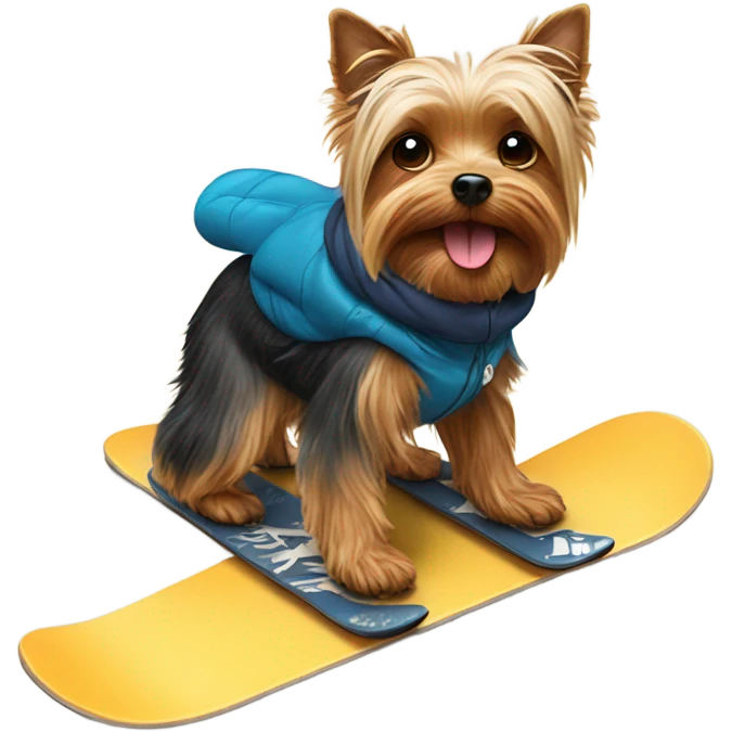 Yorkie on a snowboard emoji