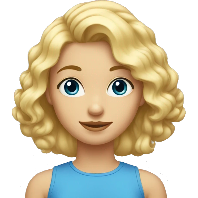 Fille blonde aux cheveux ondulés, yeux bleus emoji