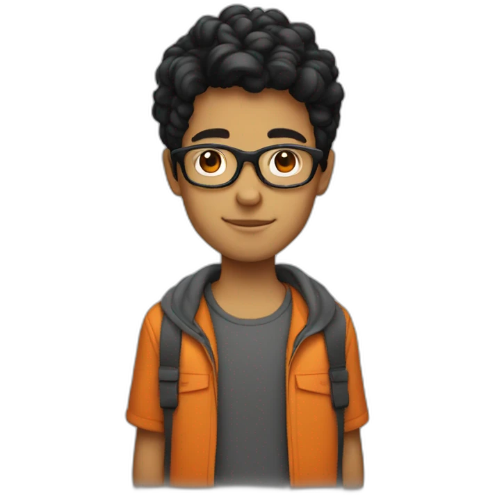 Black hair white boy with glasses orange emoji