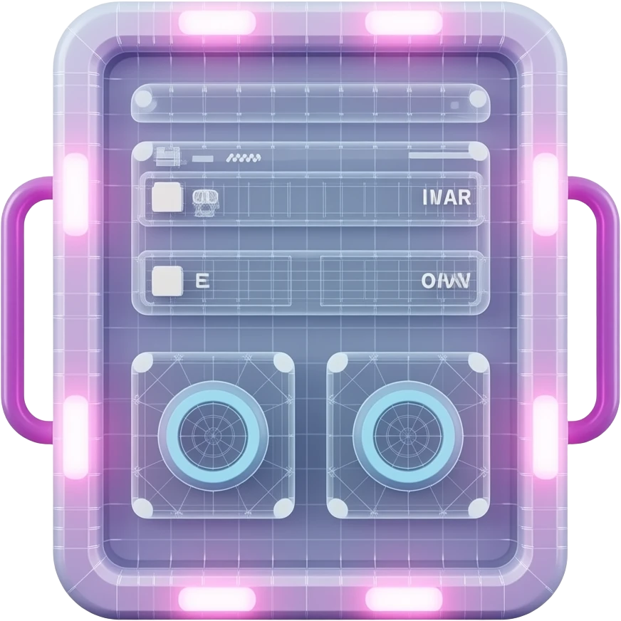 vaporwave 3d wireframe, VR, AR, quirky, unique, tech, pink, purple, aesthetic emoji