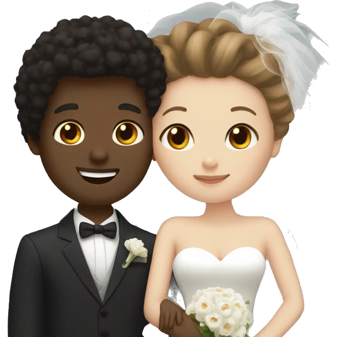 black man, afro hair, white woman, brown hair, hugging wedding emoji