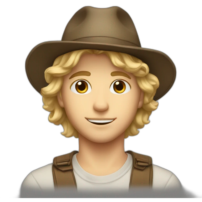 A handsome boy with wavy blonde hair and hazel eyes, cool with hat emoji