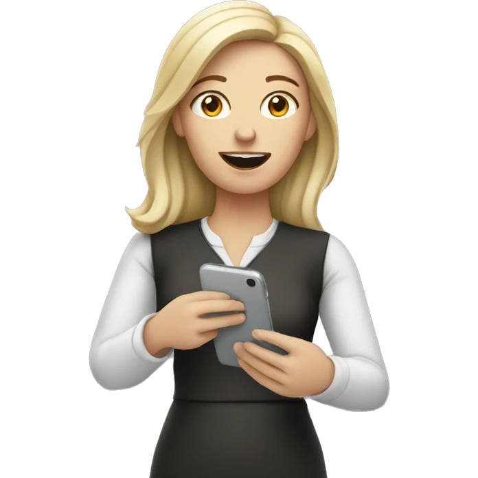 white woman holding phone emoji